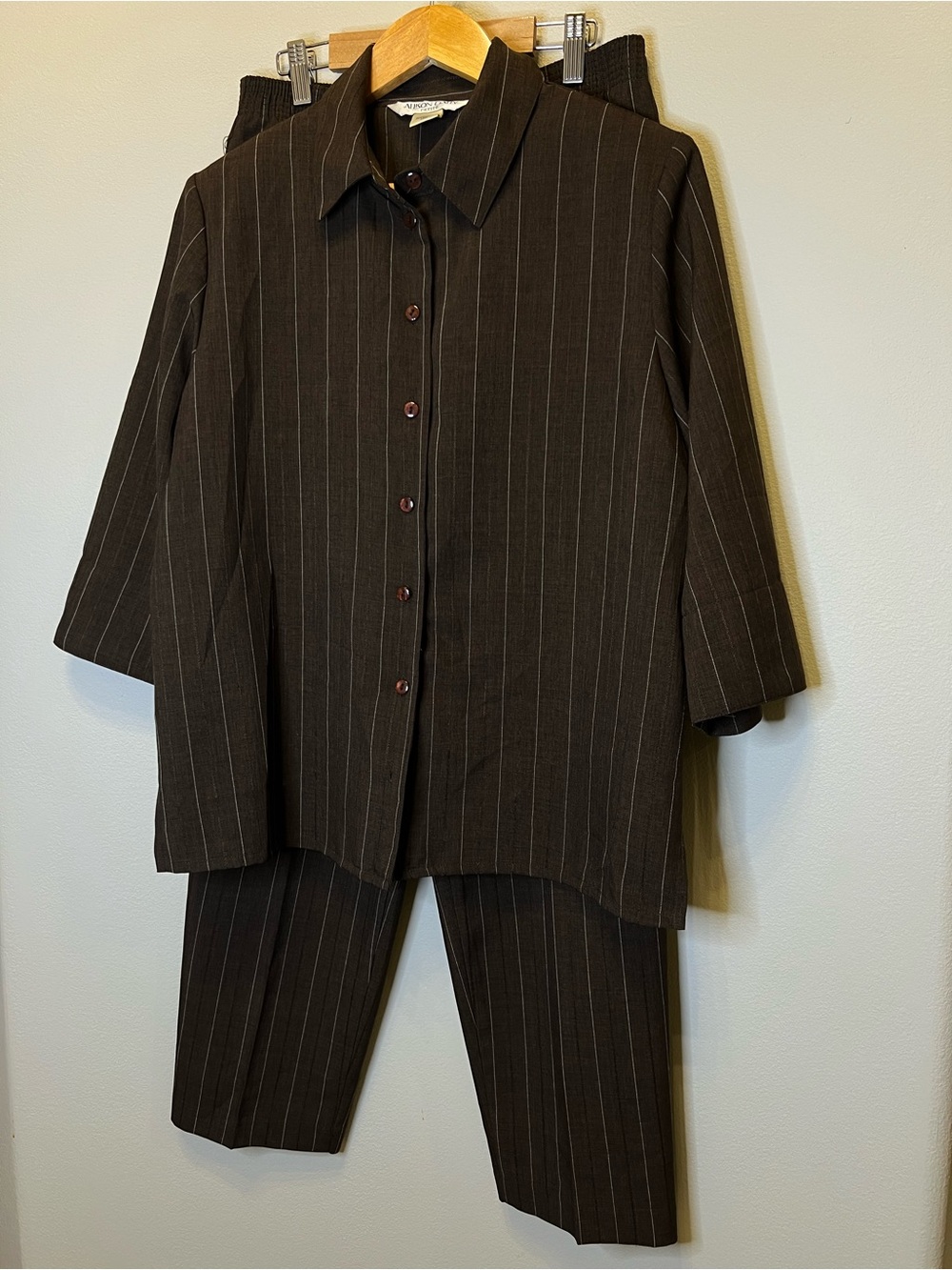 Allison Daley Brown Pinstripe Petite Button-Up Set